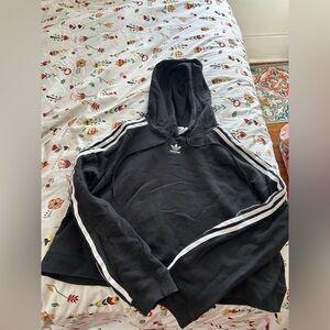 Adidas black 3 stripe trefoil cropped hoodie